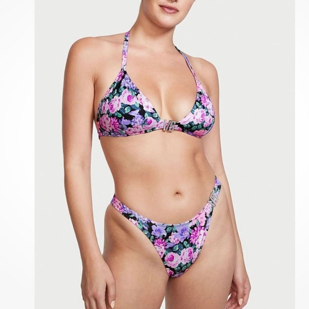 Victoria's Secret Vintage Floral Bikini Set Studded Top And Bottom Swim Sz M-L